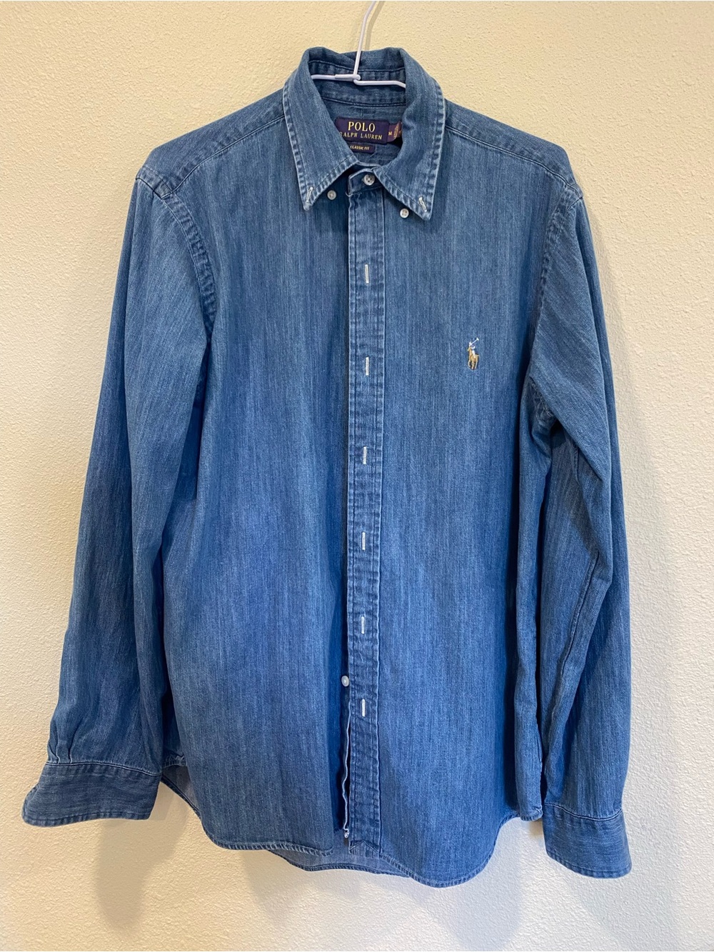 Ralph Lauren Denim Button-Down Shirt in Blue with Embroidered Pony
